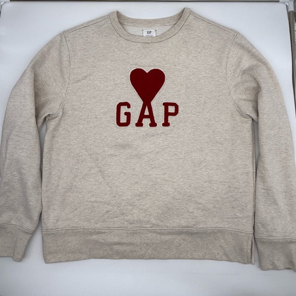GAP x AMI Paris Collab: Light Tan Sweatshirt with Red Heart Logo